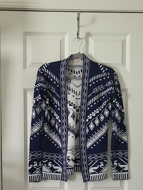 Pink Rose Aztec Open Cardigan Navy White Boho Southwestern Women’s Small